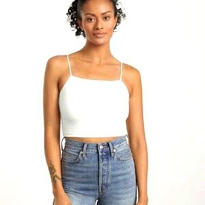 Everlane Cropped Square Neck Cami – White, Size Medium